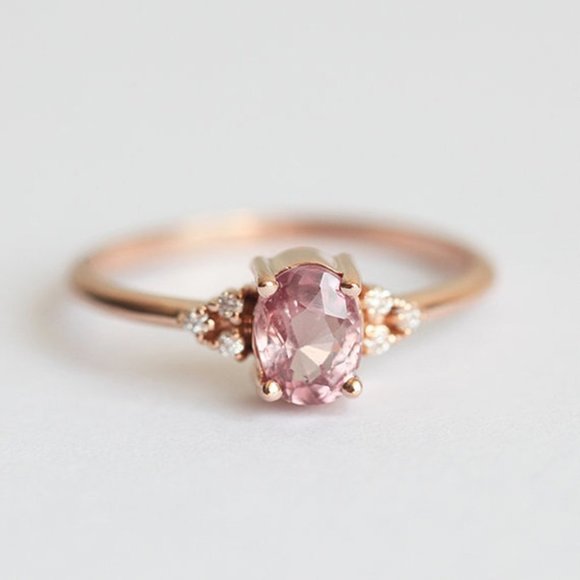 🍁 Sweet Tiny Oval Flower Pink Rose Gold Rings for Women, VIP001 - Picture 1 of 5